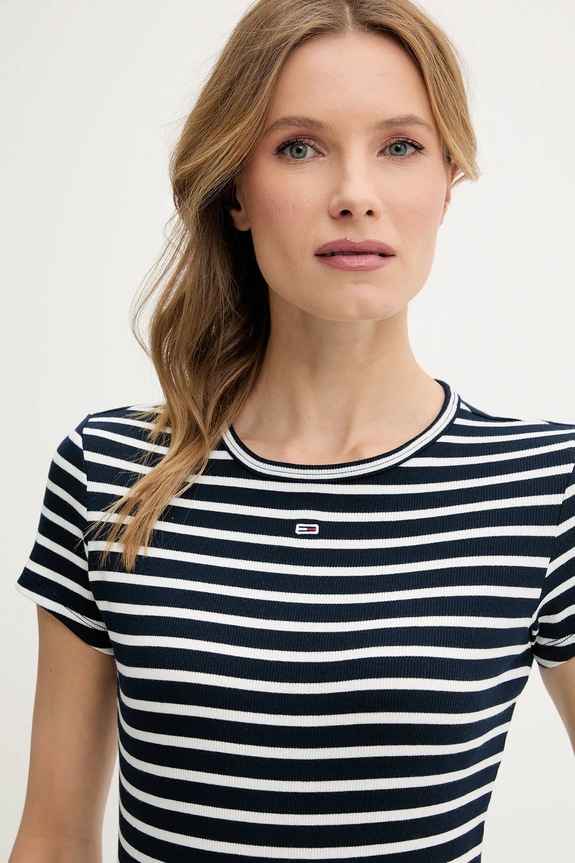 Odzież Tommy Jeans t-shirt basic damski bawełniany z elastanem DW0DW17383 granatowy