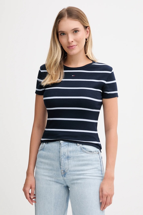 Tommy Jeans t-shirt basic damski bawełniany z elastanem z elastanem granatowy DW0DW17383