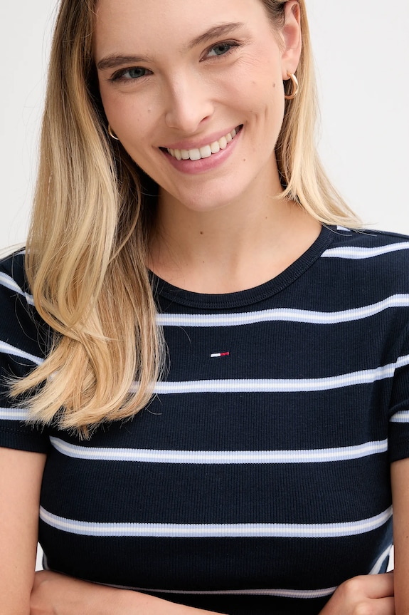 Odzież Tommy Jeans t-shirt basic damski bawełniany z elastanem DW0DW17383 granatowy