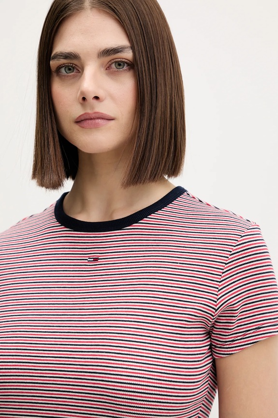 Tommy Jeans basic tričko dámske bavlnené s elastanom tmavomodrá DW0DW17383