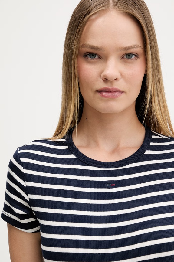 Tommy Jeans basic tričko dámské bavlněné s elastanem námořnická modř DW0DW17383