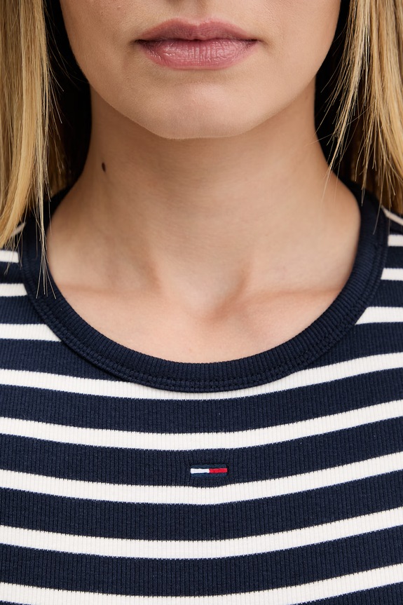 Tommy Jeans basic tričko dámské bavlněné s elastanem DW0DW17383 námořnická modř