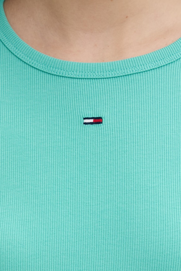 Tommy Jeans basic tričko dámske bavlnené s elastanom tyrkysová DW0DW17383