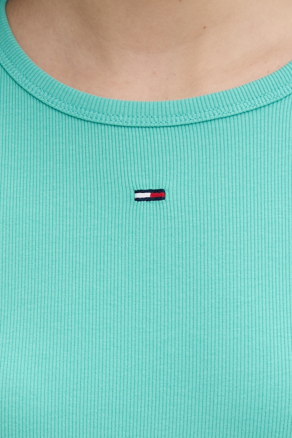 Tommy Jeans basic tričko dámske bavlnené s elastanom tyrkysová DW0DW17383
