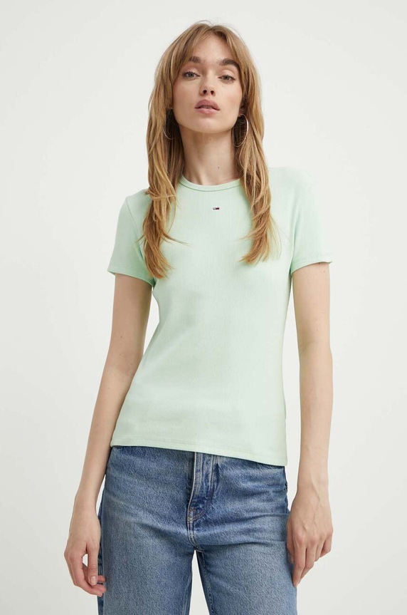 Tommy Jeans t-shirt basic γυναικείο βαμβακερό με ελαστάν με ελαστάν πράσινο DW0DW17383