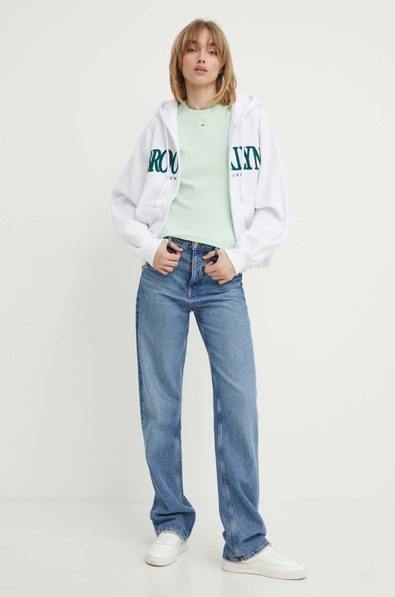 Tommy Jeans t-shirt basic γυναικείο βαμβακερό με ελαστάν DW0DW17383 πράσινο AA00