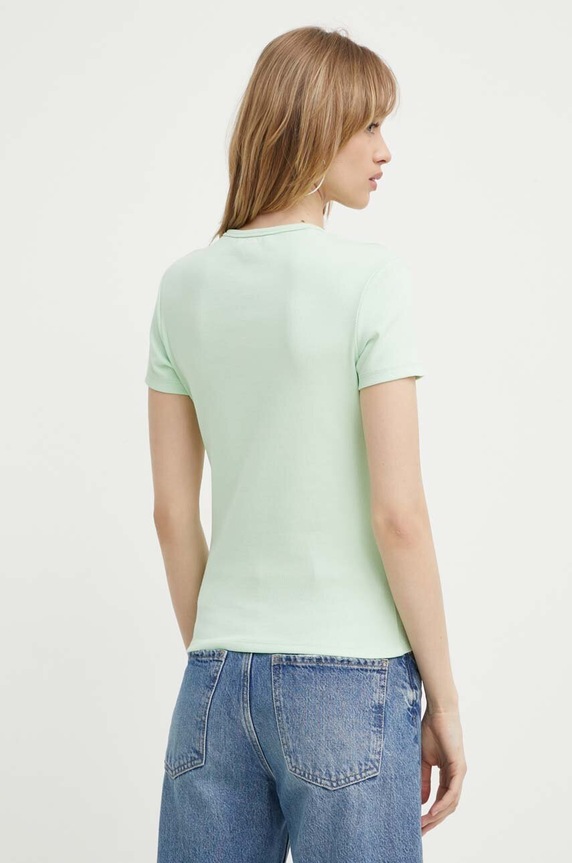 Ρούχα Tommy Jeans t-shirt basic γυναικείο βαμβακερό με ελαστάν DW0DW17383 πράσινο