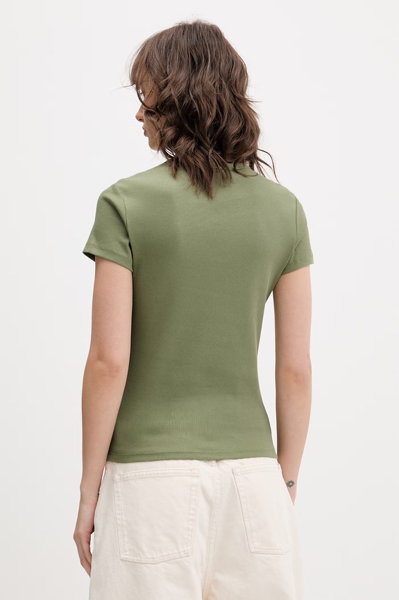 Îmbrăcăminte Tommy Jeans tricou basic de damă din bumbac cu elastan DW0DW17383 verde