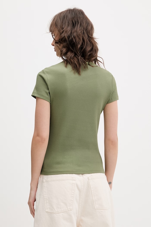 Îmbrăcăminte Tommy Jeans tricou basic de damă din bumbac cu elastan DW0DW17383 verde