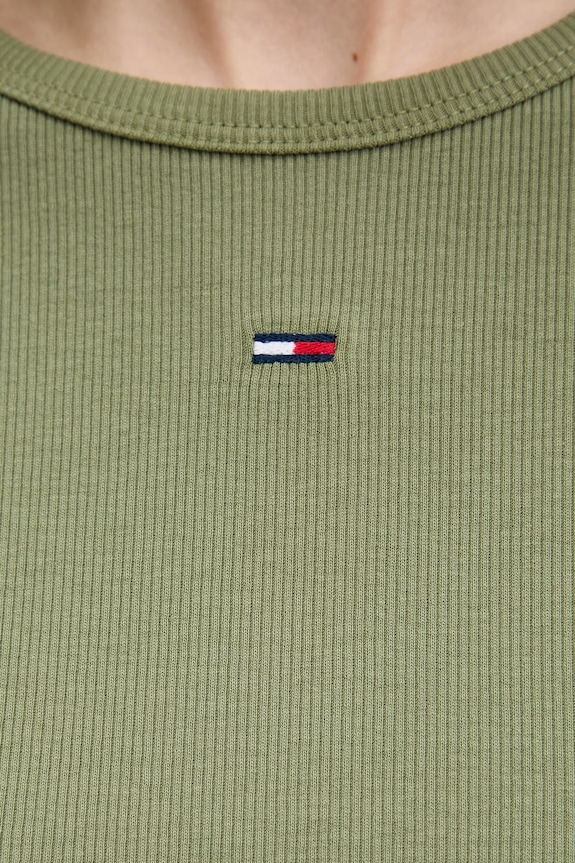 Tommy Jeans tricou basic de damă din bumbac cu elastan DW0DW17383 verde