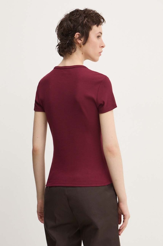 Oblečení Tommy Jeans basic tričko dámské bavlněné s elastanem DW0DW17383 burgundské