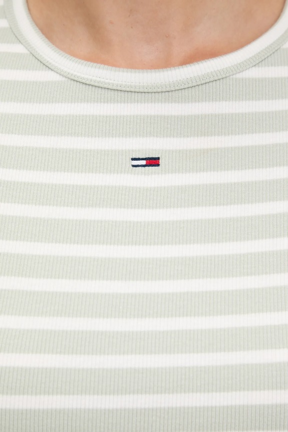 Tommy Jeans t-shirt basic damski bawełniany z elastanem zielony DW0DW17383