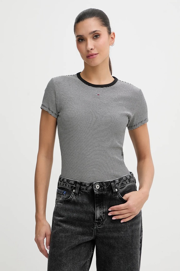 Tommy Jeans basic tričko dámske bavlnené s elastanom čierna DW0DW17383
