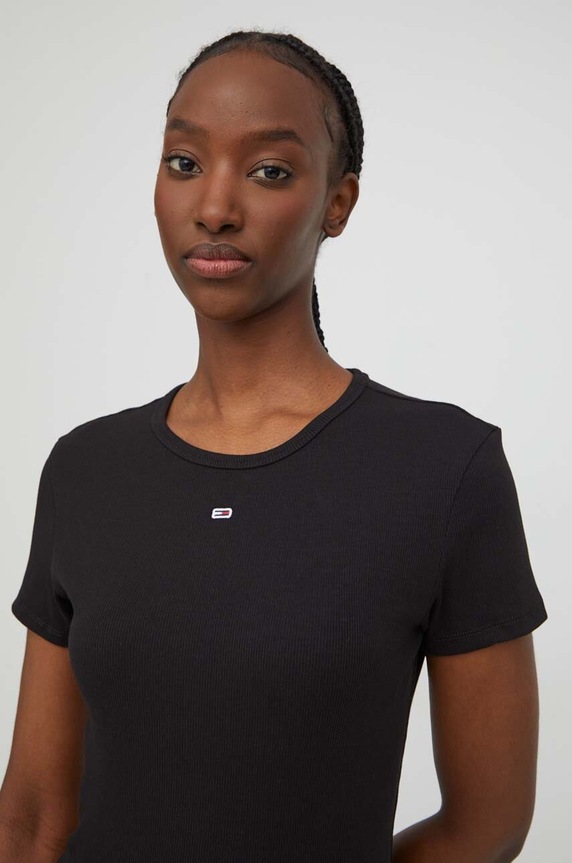 Tommy Jeans basic tričko dámske bavlnené s elastanom jednofarebný čierna DW0DW17383