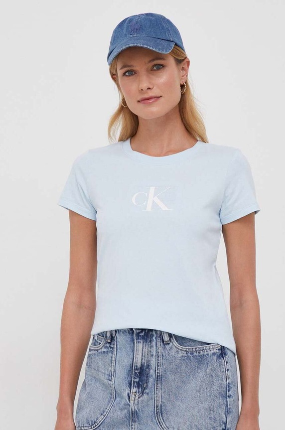 Bavlněné tričko Calvin Klein Jeans nášivka modrá J20J222961