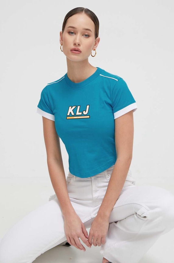 Bombažna kratka majica Karl Lagerfeld Jeans Okrogel modra 240J1704