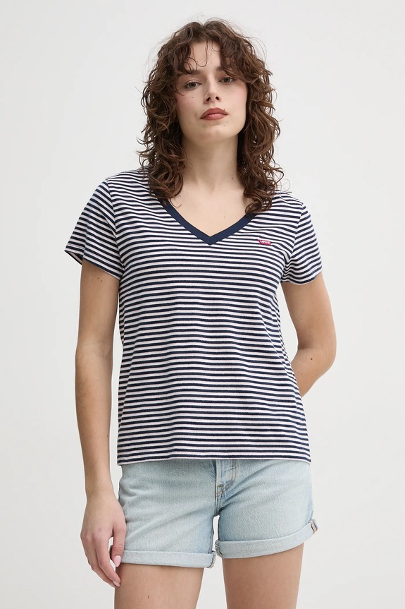 Bombažna kratka majica Levi's mornarsko modra 85341