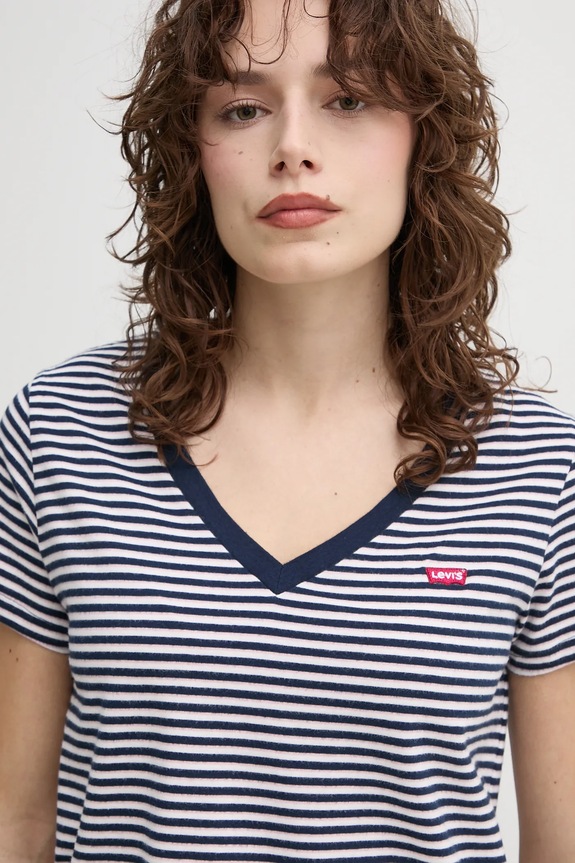 Bombažna kratka majica Levi's mornarsko modra 85341