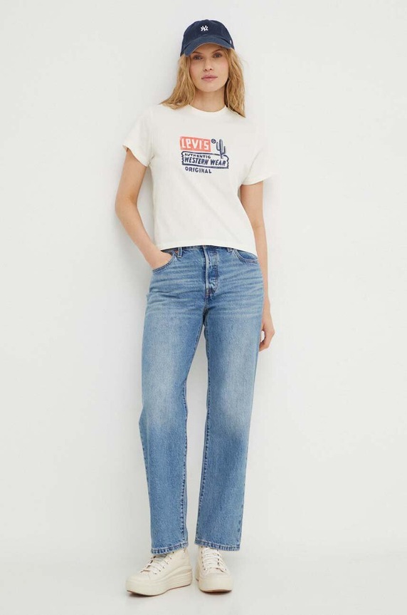 Βαμβακερό μπλουζάκι Levi's A2226 μπεζ AW25