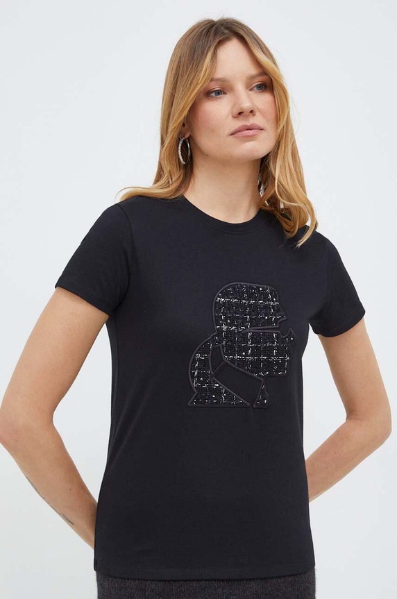 Karl Lagerfeld tricou din bumbac imprimeu negru 240W1719