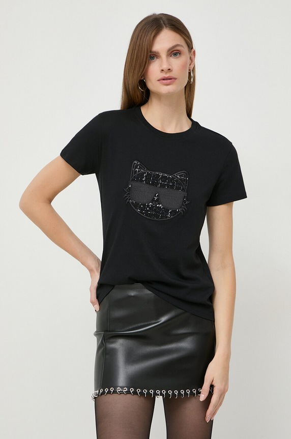 Karl Lagerfeld tricou din bumbac imprimeu negru 240W1720