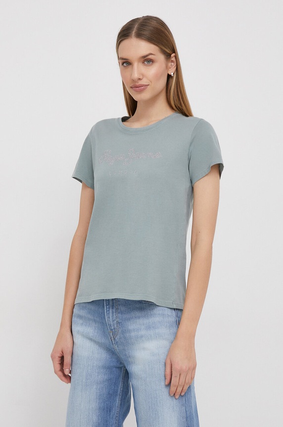 Bavlnené tričko Pepe Jeans HAILEY nášivka zelená PL505749