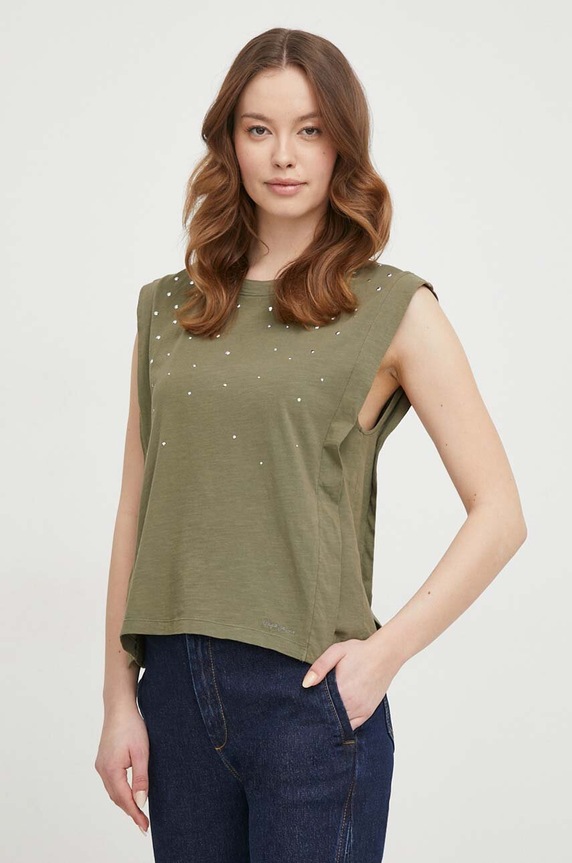 Βαμβακερό τοπ Pepe Jeans HEA βαμβάκι πράσινο PL505766