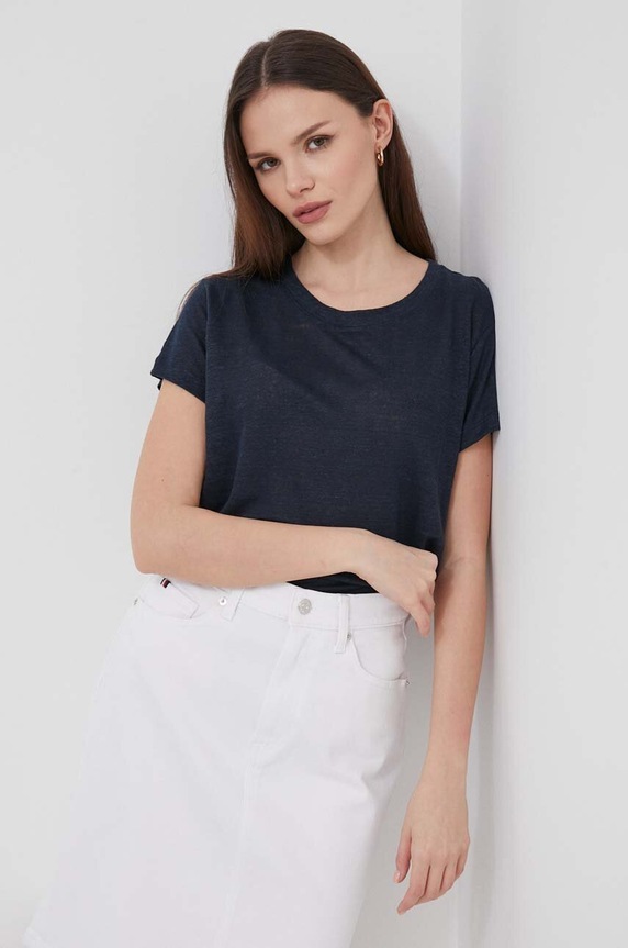 Pepe Jeans vászon póló LILIAN len sötétkék PL505768
