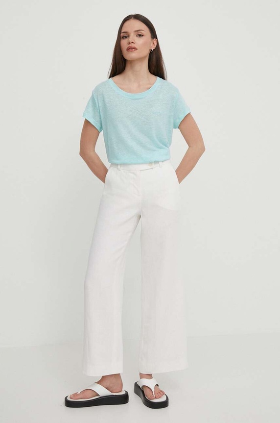 Pepe Jeans t-shirt lniany LILIAN PL505768 turkusowy SS24