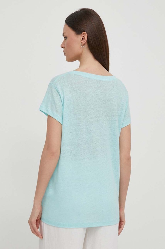 Odzież Pepe Jeans t-shirt lniany LILIAN PL505768 turkusowy