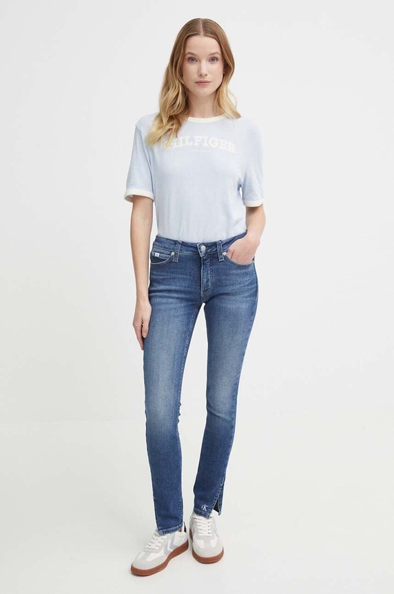 Βαμβακερό μπλουζάκι Tommy Hilfiger WW0WW41208 μπλε SS24