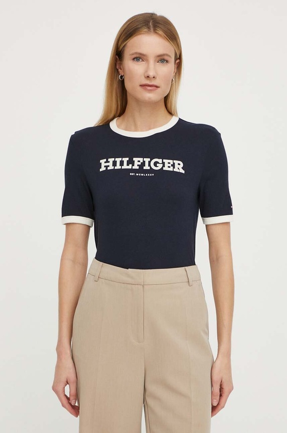 Bavlněné tričko Tommy Hilfiger potisk námořnická modř WW0WW41208