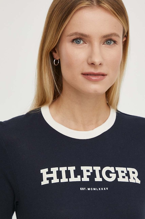 Bavlněné tričko Tommy Hilfiger WW0WW41208 námořnická modř SS24