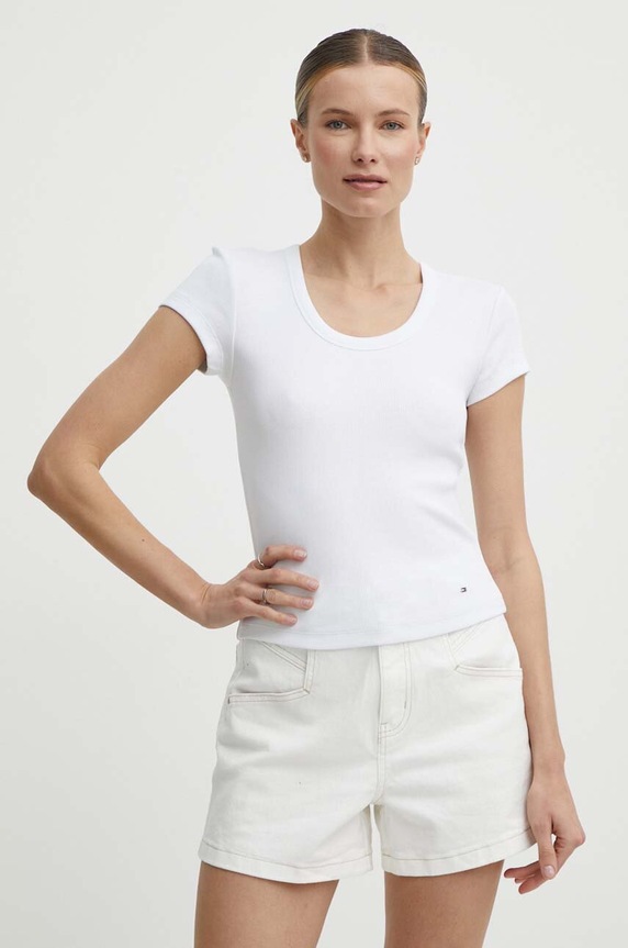 Tommy Hilfiger t-shirt z elastanem biały WW0WW41776