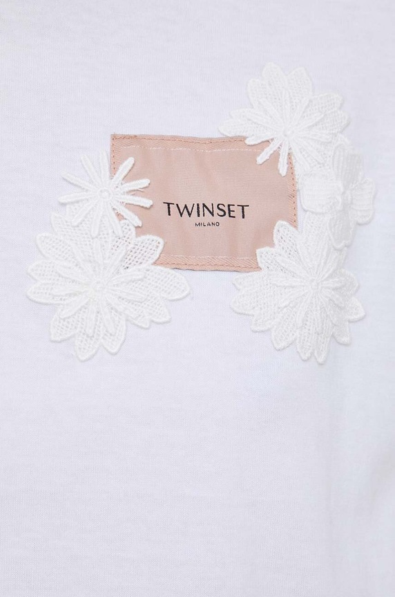 Βαμβακερό μπλουζάκι Twinset 241TT2143 λευκό