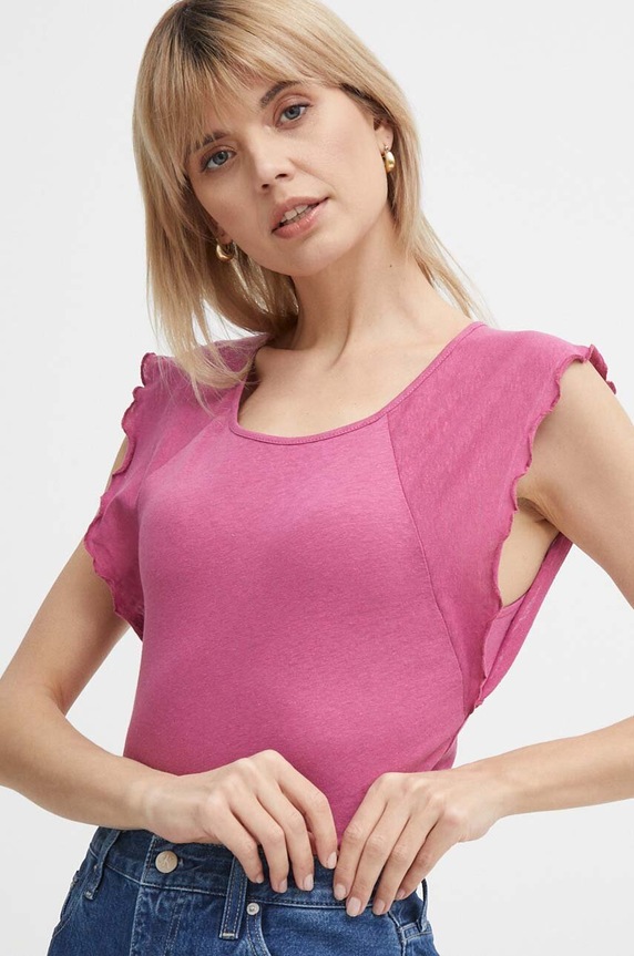 Ленена тениска Pepe Jeans KAI стандартна розов PL505842