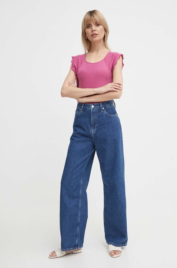 Ленена тениска Pepe Jeans KAI PL505842 розов SS24