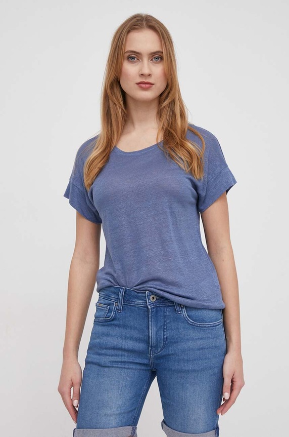 Pepe Jeans t-shirt lniany regular niebieski PL505843