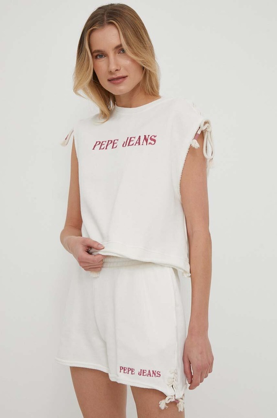 Pepe Jeans top din bumbac Kendall imprimeu bej PL581424