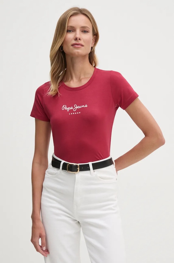 Pepe Jeans t-shirt NEW VIRGINIA SS N pamut burgundia PL505202