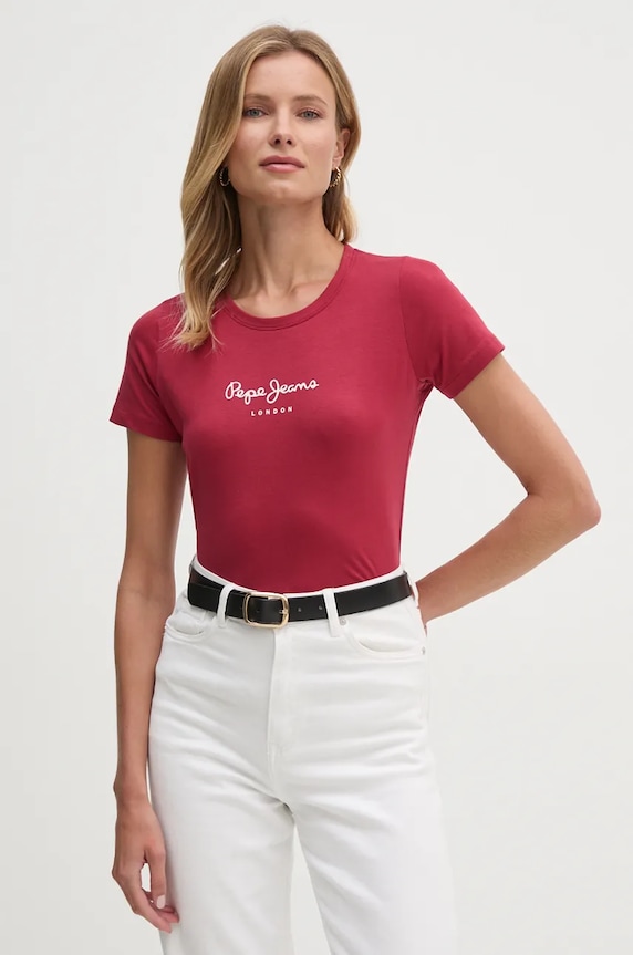 Μπλουζάκι Pepe Jeans NEW VIRGINIA SS N βαμβάκι μπορντό PL505202