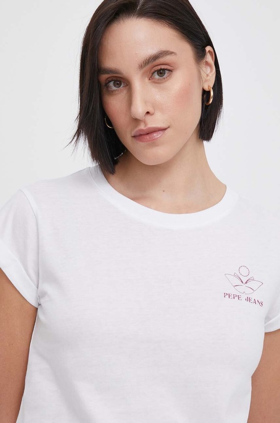 Bavlnené tričko Pepe Jeans KAYLA potlač biela PL505823