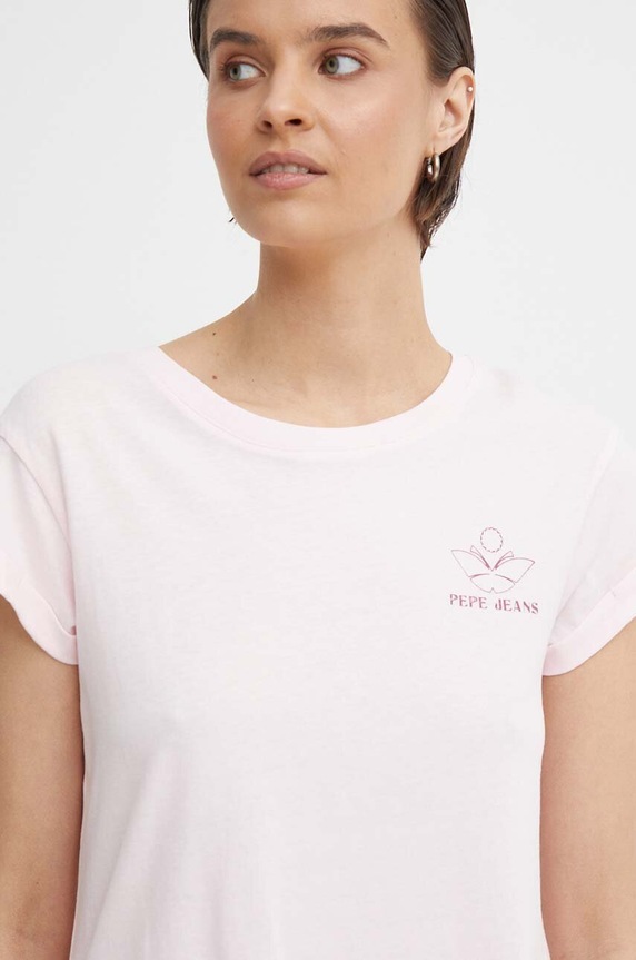 Βαμβακερό μπλουζάκι Pepe Jeans KAYLA ροζ PL505823