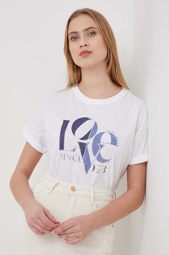 Pepe Jeans t-shirt bawełniany JAX nadruk biały PL505825