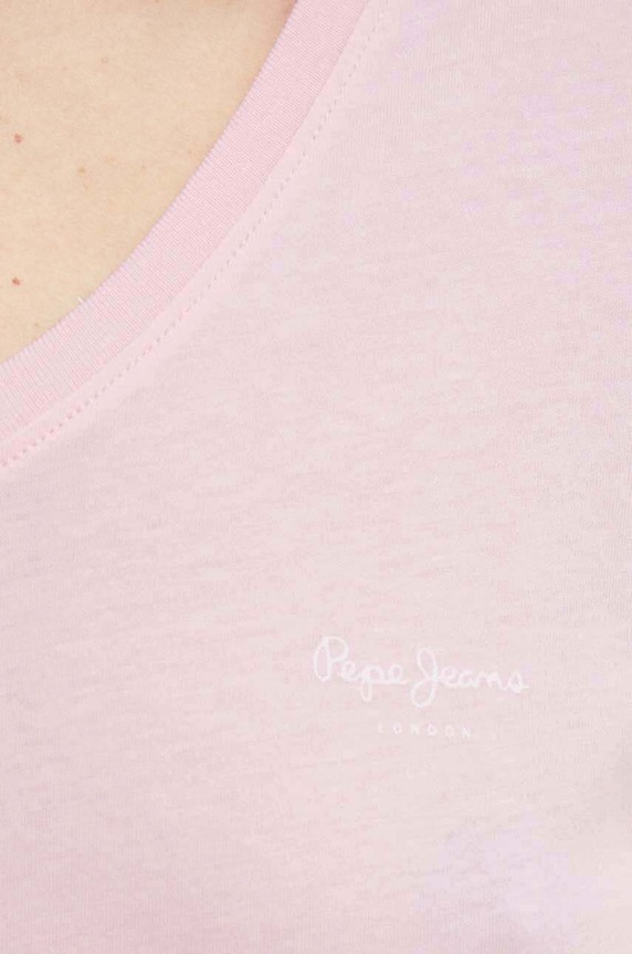 Βαμβακερό μπλουζάκι Pepe Jeans LORETTE V NECK ροζ PL505826