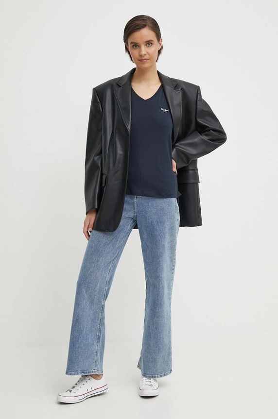 Bavlnené tričko Pepe Jeans LORETTE V NECK PL505826 tmavomodrá SS24