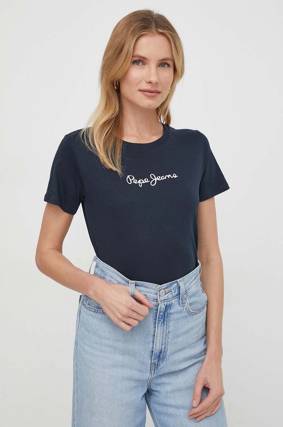 Pepe Jeans tricou din bumbac PL505827 bleumarin SS24