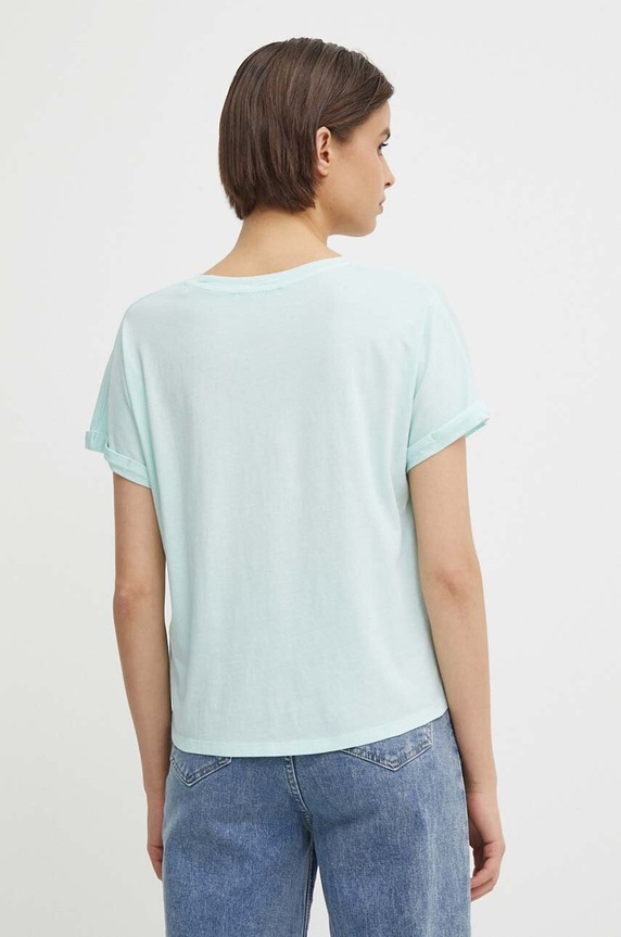 Oblečenie Bavlnené tričko Pepe Jeans LIU PL505832 tyrkysová