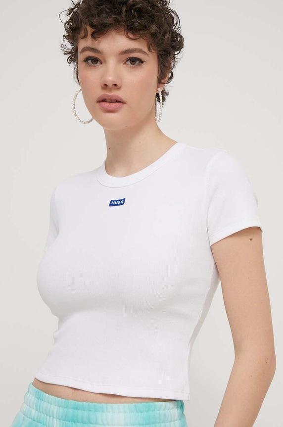 HUGO Blue tričko dámske bavlnené s elastanom Baby Tee_B biela 50510749