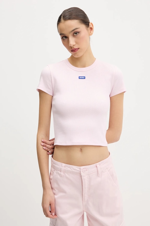 HUGO Blue тениска дамска от памук с еластан Baby Tee_B розов 50510749